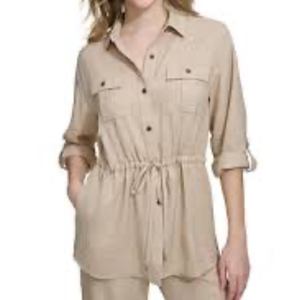Utility Cream Jacket Tie Waist Button Down Long Sleeve Size X-Large